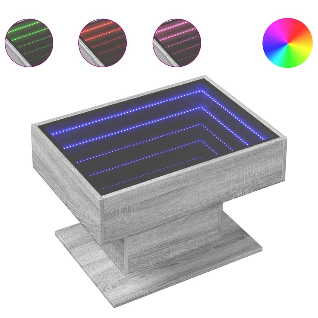 Table basse avec LED sonoma gris 70x50x45 cm bois d'ingénierie - XIOS