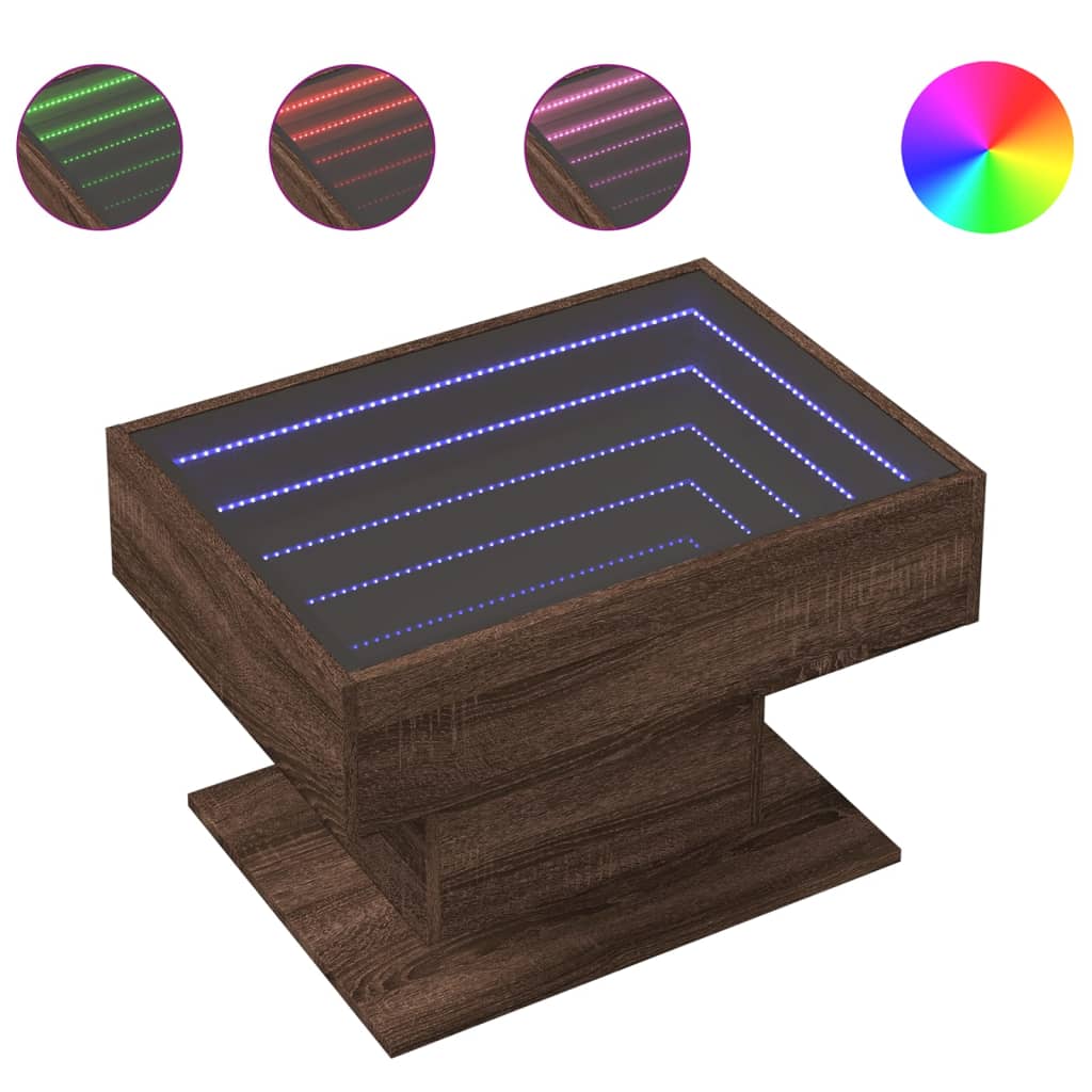 Table basse avec LED chêne marron 70x50x45 cm bois d'ingénierie - XIOS