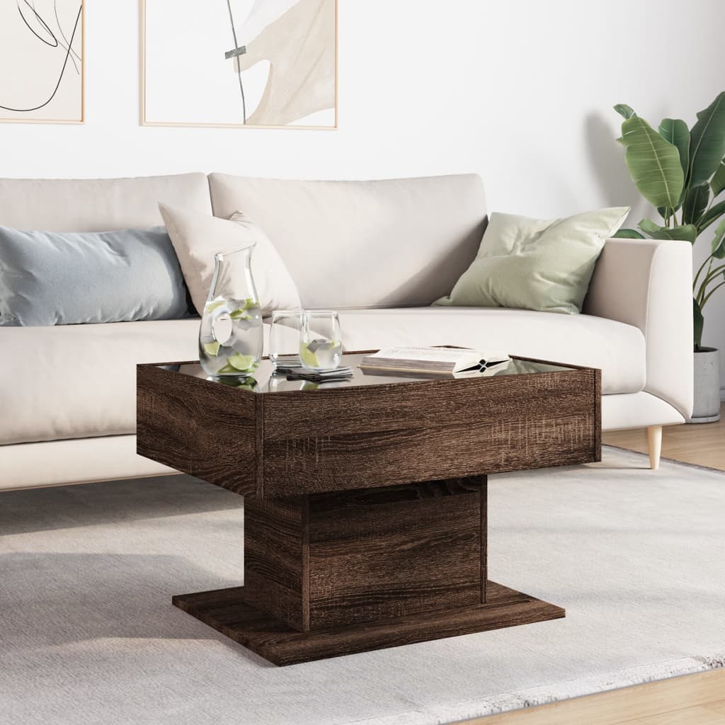 Table basse avec LED chêne marron 70x50x45 cm bois d'ingénierie - XIOS