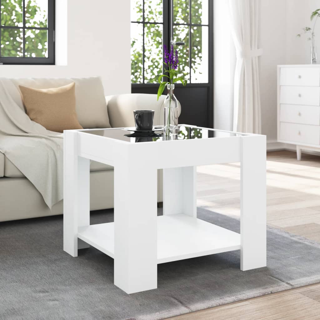 Table basse avec LED blanc 53x53x45 cm bois d'ingénierie - XIOS