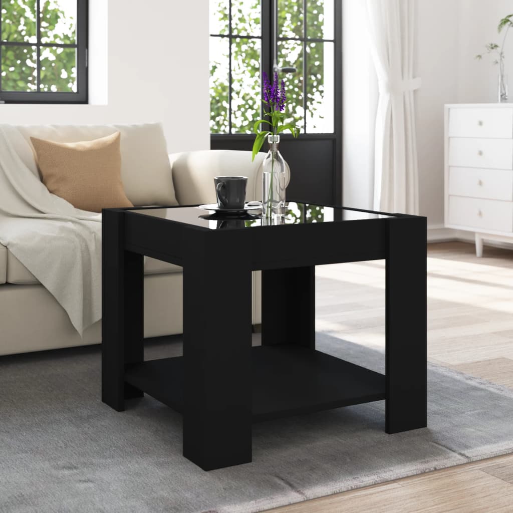 Table basse avec LED noir 53x53x45 cm bois d'ingénierie - XIOS