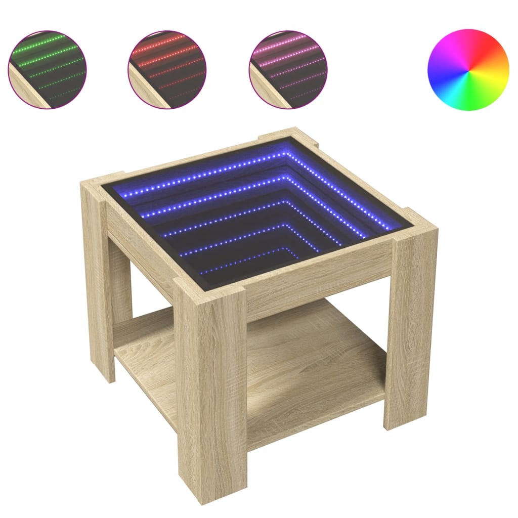 Table basse avec LED chêne sonoma 53x53x45 cm bois d'ingénierie - XIOS