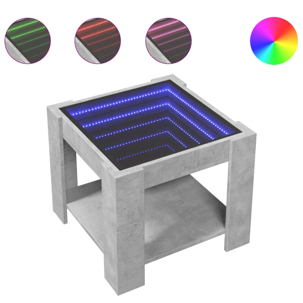 Table basse avec LED gris béton 53x53x45 cm bois d'ingénierie - XIOS