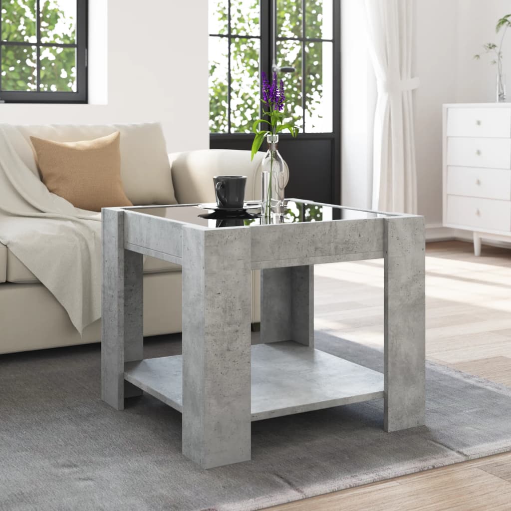Table basse avec LED gris béton 53x53x45 cm bois d'ingénierie - XIOS