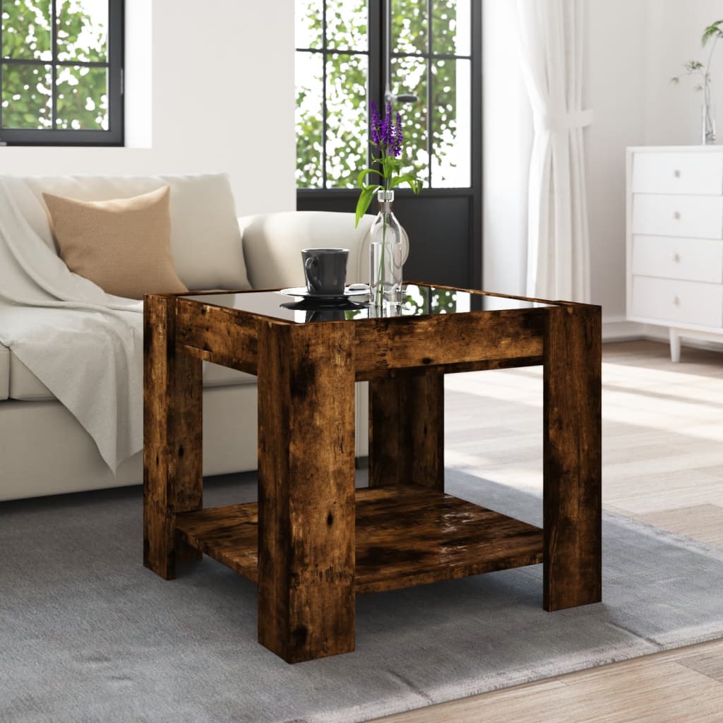 Table basse avec LED chêne fumé 53x53x45 cm bois d'ingénierie - XIOS