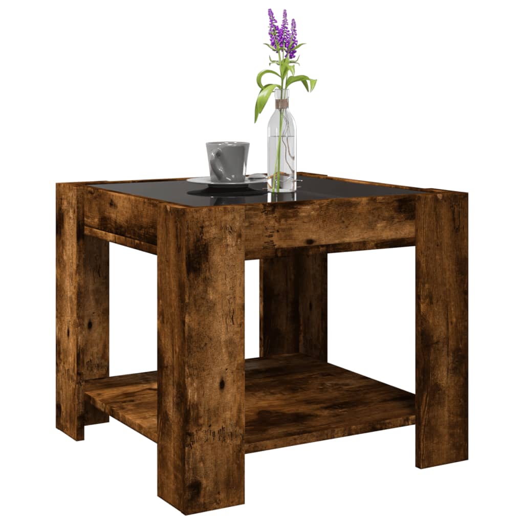 Table basse avec LED chêne fumé 53x53x45 cm bois d'ingénierie - XIOS