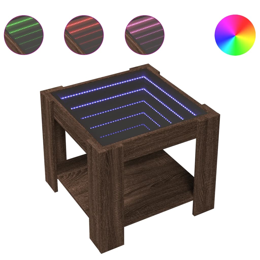 Table basse avec LED chêne marron 53x53x45 cm bois d'ingénierie - XIOS