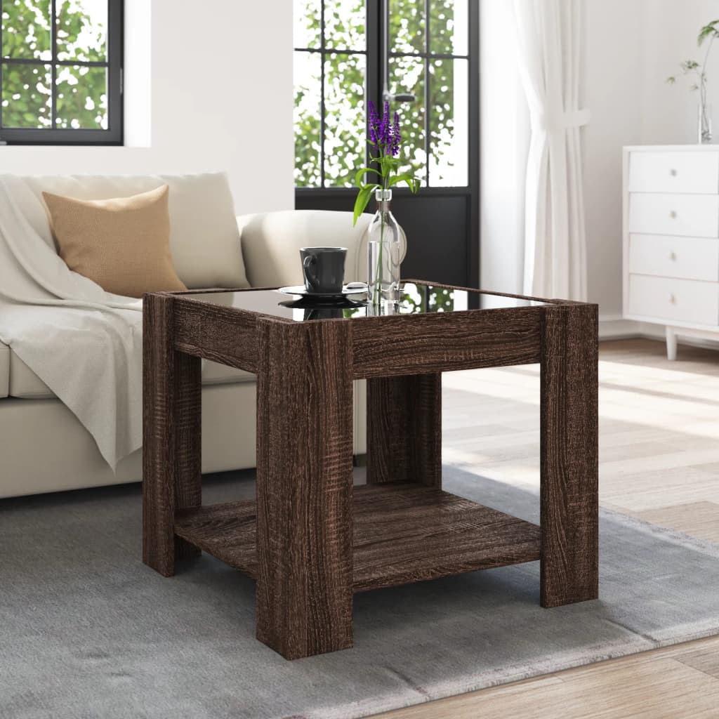 Table basse avec LED chêne marron 53x53x45 cm bois d'ingénierie - XIOS