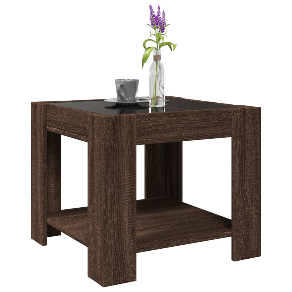 Table basse avec LED chêne marron 53x53x45 cm bois d'ingénierie - XIOS