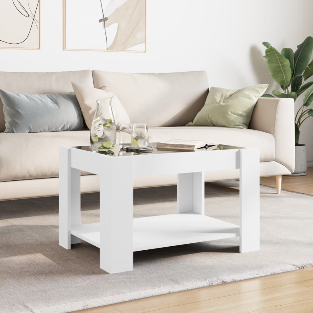 Table basse avec LED blanc 73x53x45 cm bois d'ingénierie - XIOS