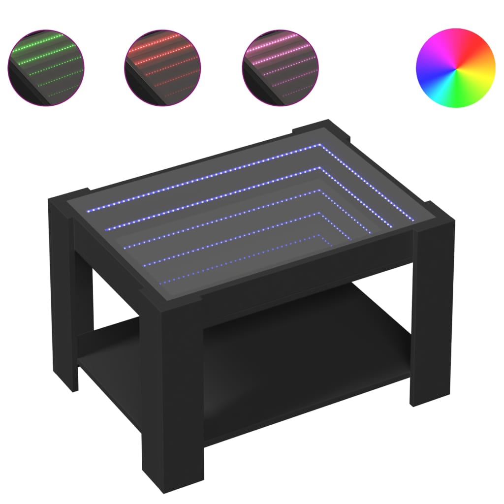 Table basse avec LED noir 73x53x45 cm bois d'ingénierie - XIOS