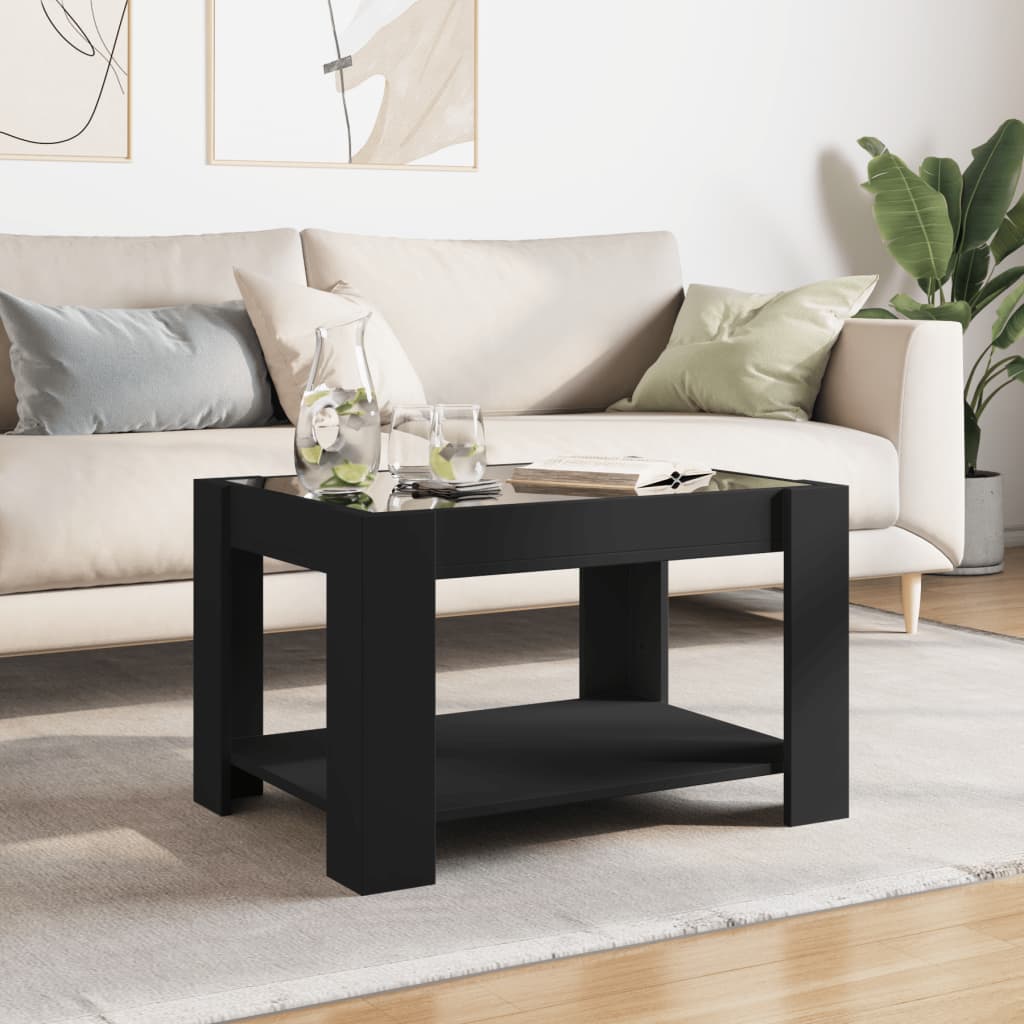 Table basse avec LED noir 73x53x45 cm bois d'ingénierie - XIOS