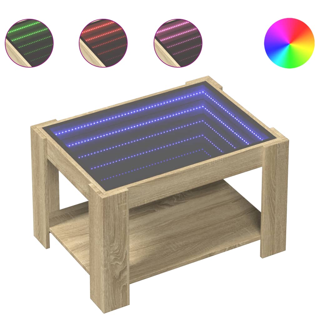 Table basse avec LED chêne sonoma 73x53x45 cm bois d'ingénierie - XIOS