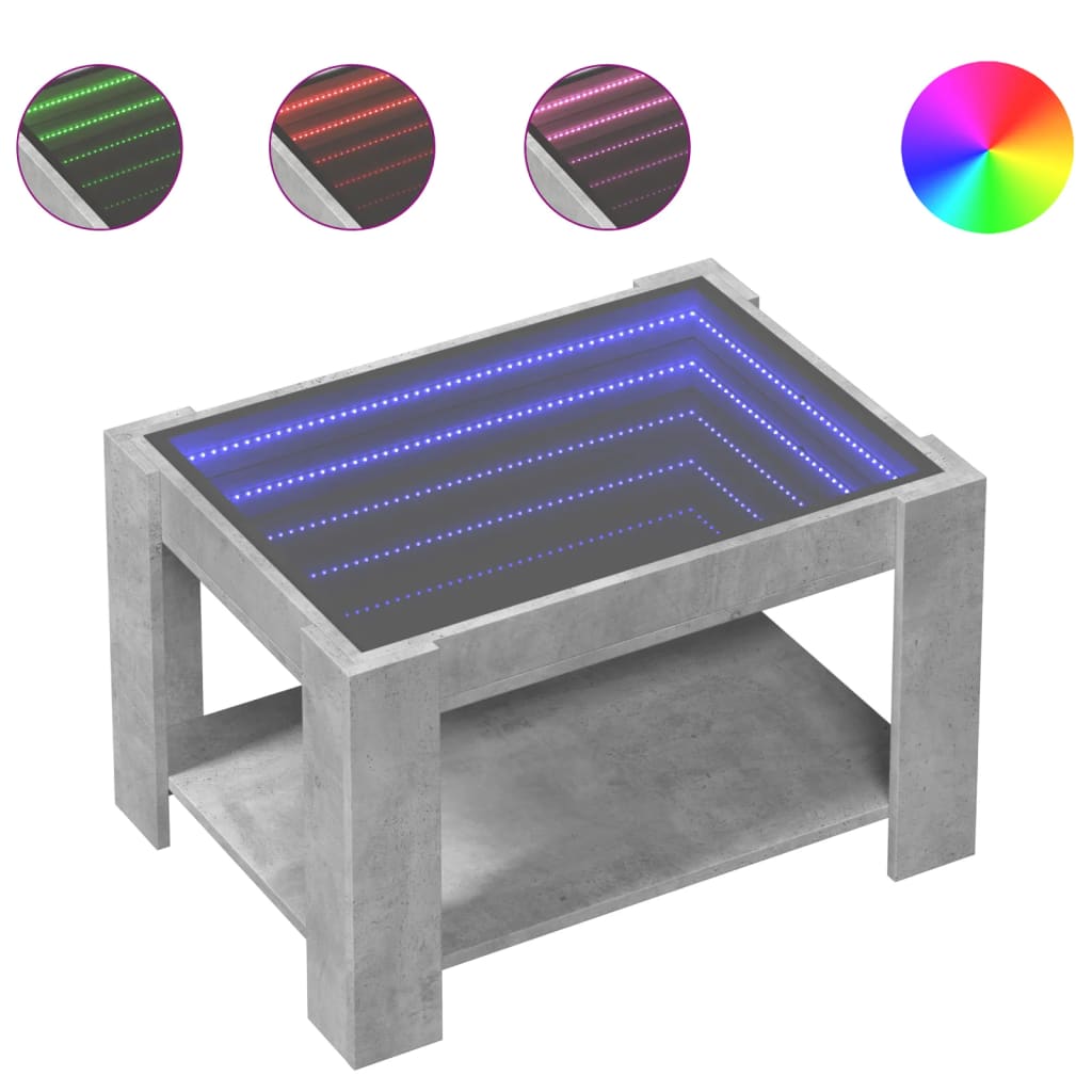 Table basse avec LED gris béton 73x53x45 cm bois d'ingénierie - XIOS