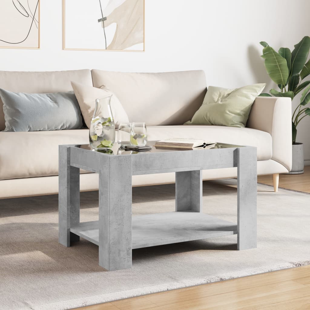 Table basse avec LED gris béton 73x53x45 cm bois d'ingénierie - XIOS