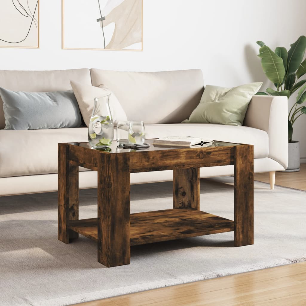 Table basse avec LED chêne fumé 73x53x45 cm bois d'ingénierie - XIOS