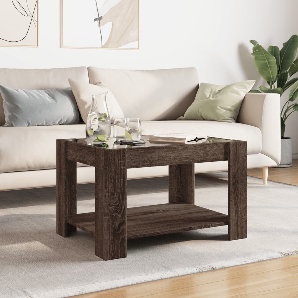 Table basse avec LED chêne marron 73x53x45 cm bois d'ingénierie - XIOS