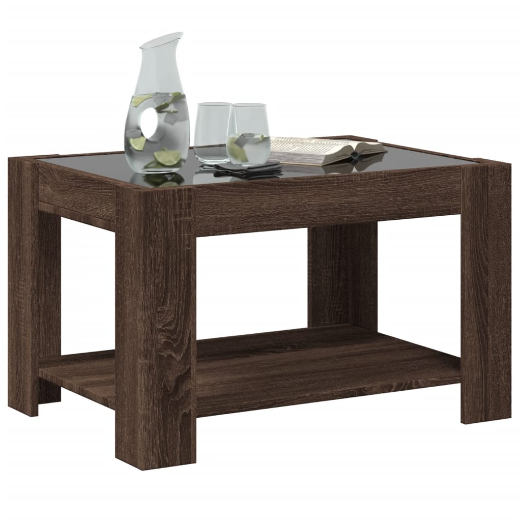 Table basse avec LED chêne marron 73x53x45 cm bois d'ingénierie - XIOS