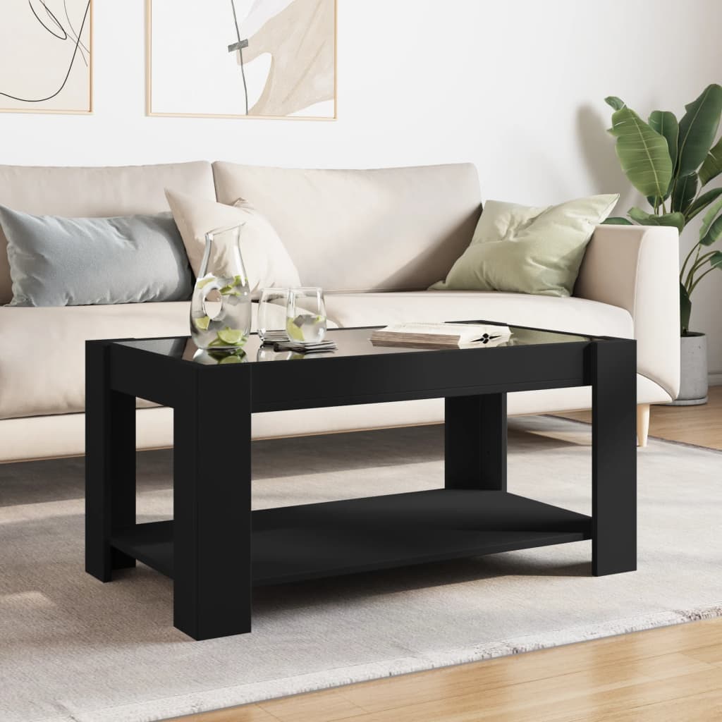Table basse avec LED noir 93x53x45 cm bois d'ingénierie - XIOS