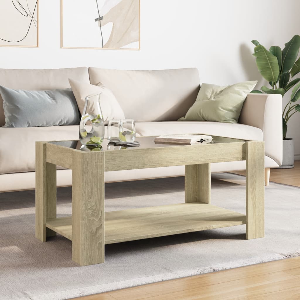 Table basse avec LED chêne sonoma 93x53x45 cm bois d'ingénierie - XIOS