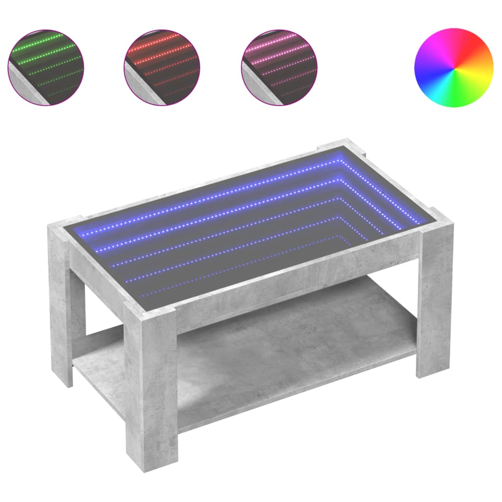 Table basse avec LED gris béton 93x53x45 cm bois d'ingénierie - XIOS