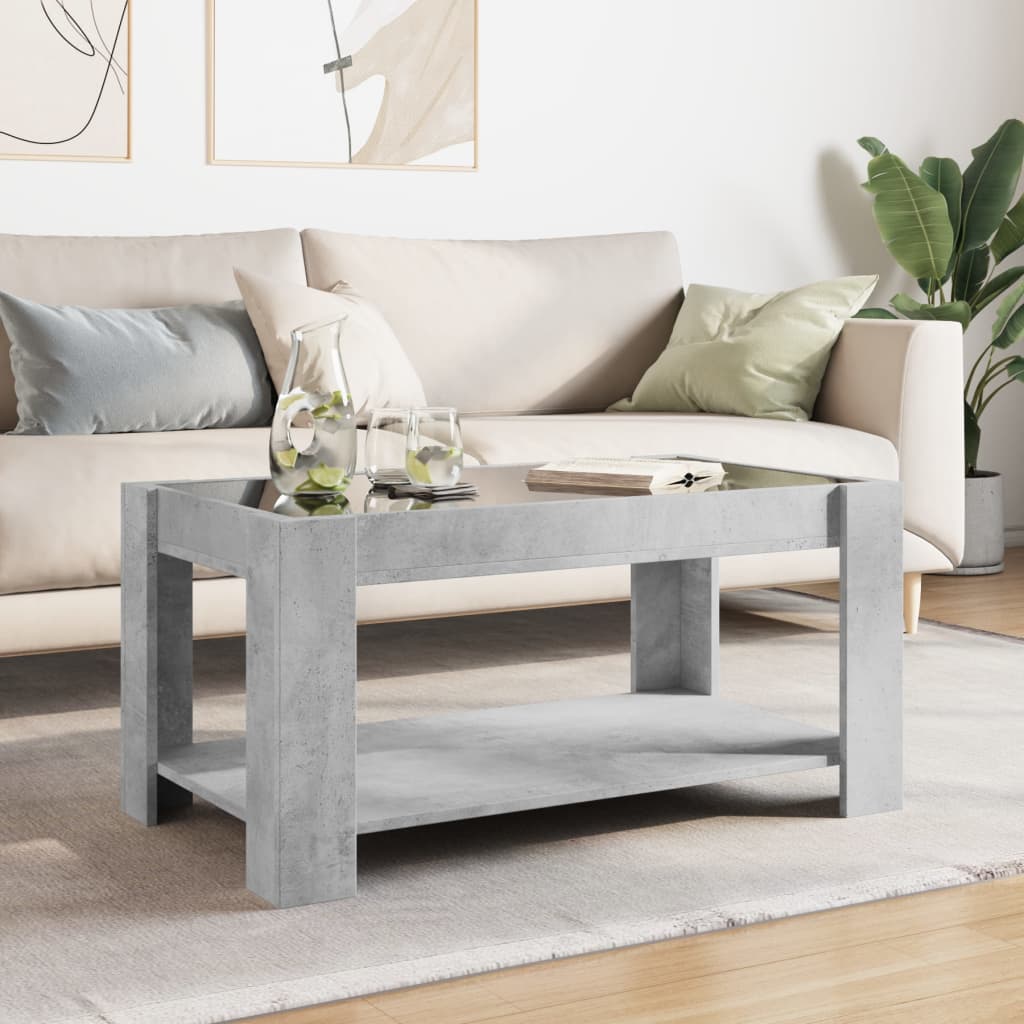 Table basse avec LED gris béton 93x53x45 cm bois d'ingénierie - XIOS