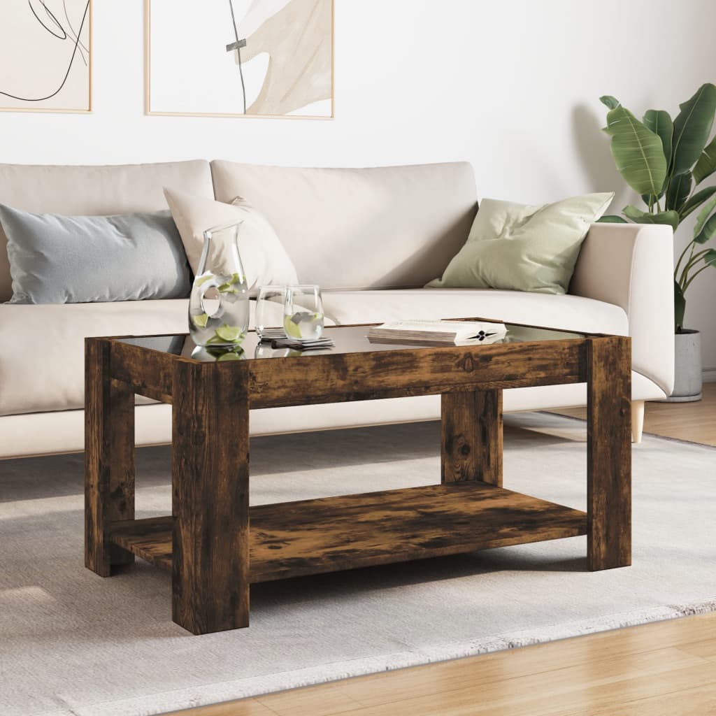 Table basse avec LED chêne fumé 93x53x45 cm bois d'ingénierie - XIOS