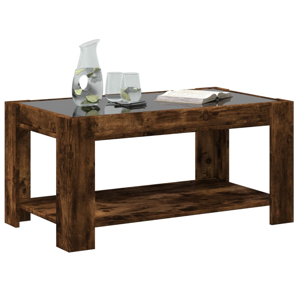 Table basse avec LED chêne fumé 93x53x45 cm bois d'ingénierie - XIOS