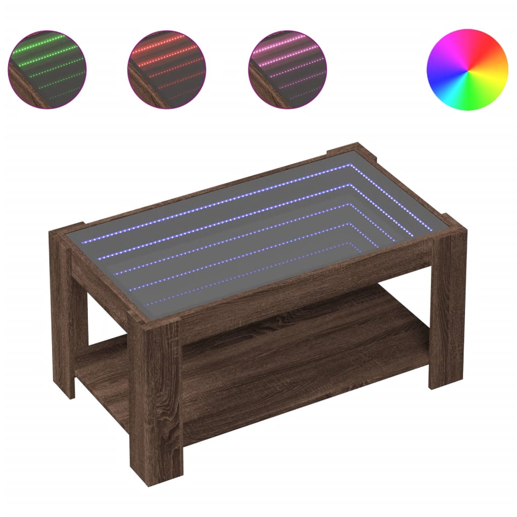 Table basse avec LED chêne marron 93x53x45 cm bois d'ingénierie - XIOS