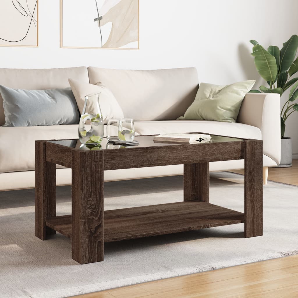 Table basse avec LED chêne marron 93x53x45 cm bois d'ingénierie - XIOS