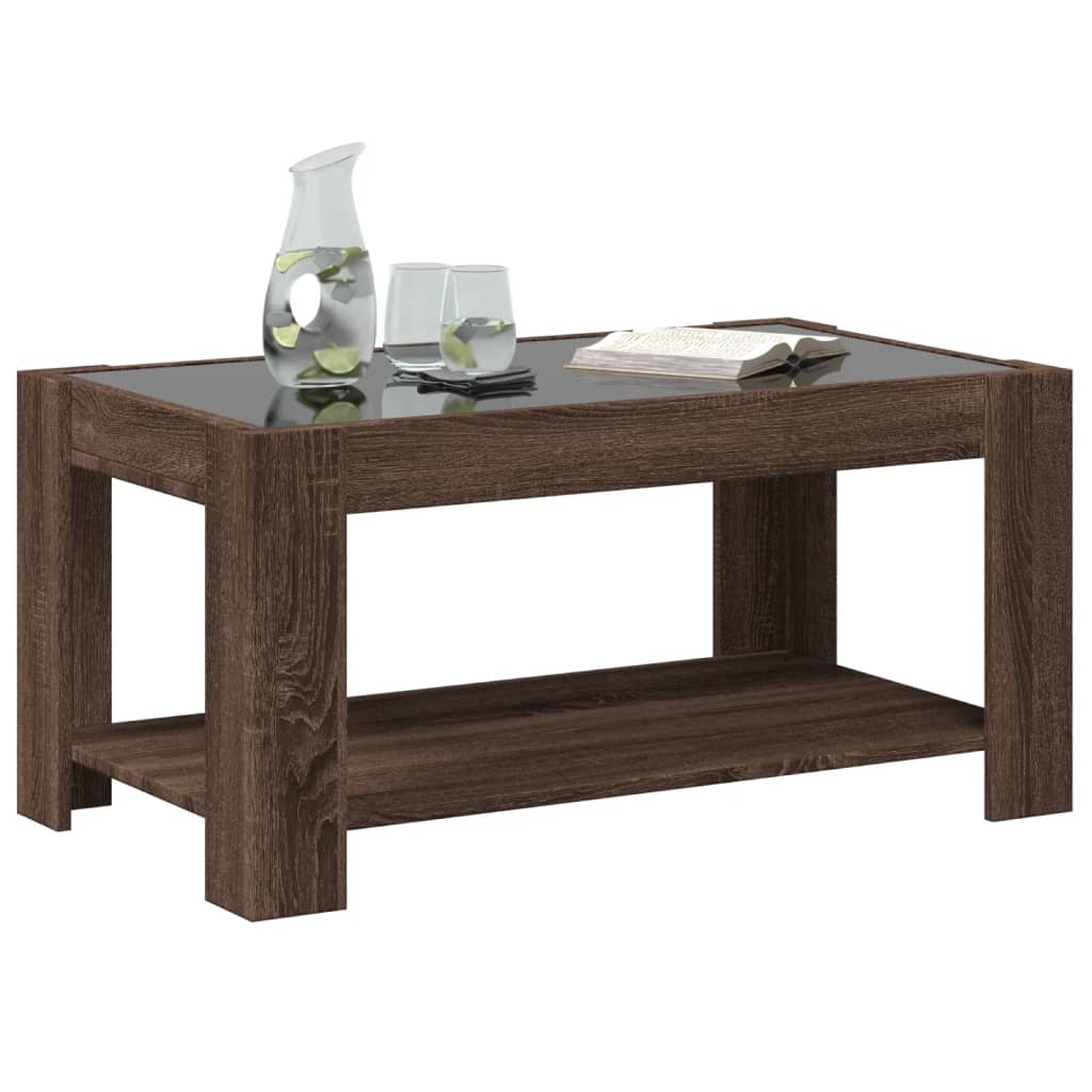 Table basse avec LED chêne marron 93x53x45 cm bois d'ingénierie - XIOS