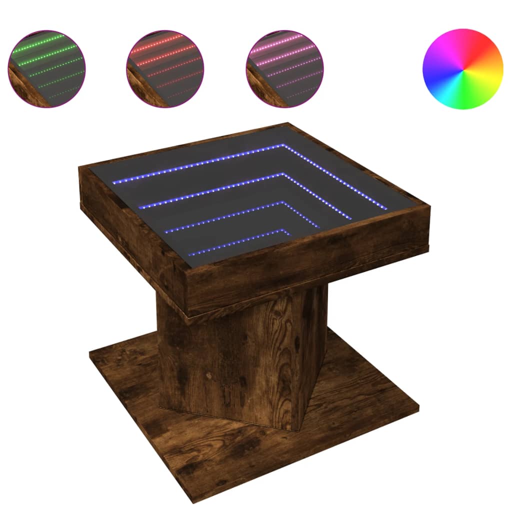 Table basse avec LED chêne fumé 50x50x45 cm bois d'ingénierie - XIOS