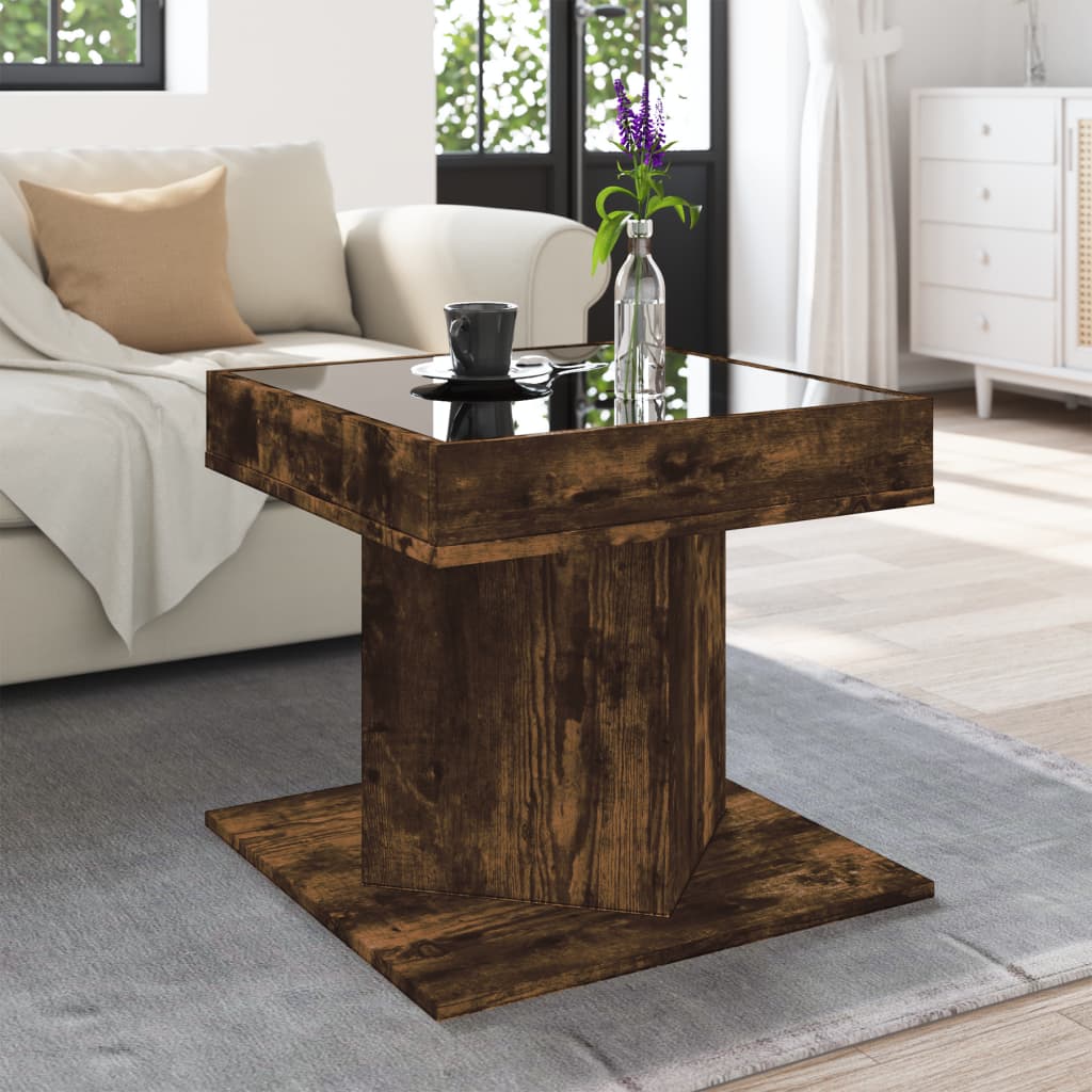 Table basse avec LED chêne fumé 50x50x45 cm bois d'ingénierie - XIOS