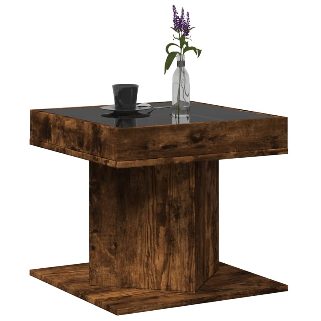 Table basse avec LED chêne fumé 50x50x45 cm bois d'ingénierie - XIOS