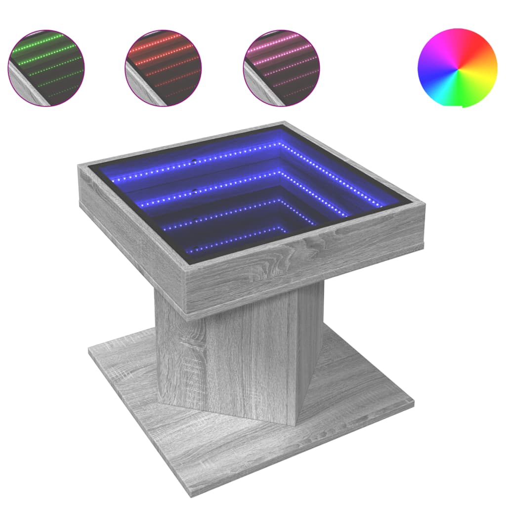 Table basse avec LED sonoma gris 50x50x45 cm bois d'ingénierie - XIOS