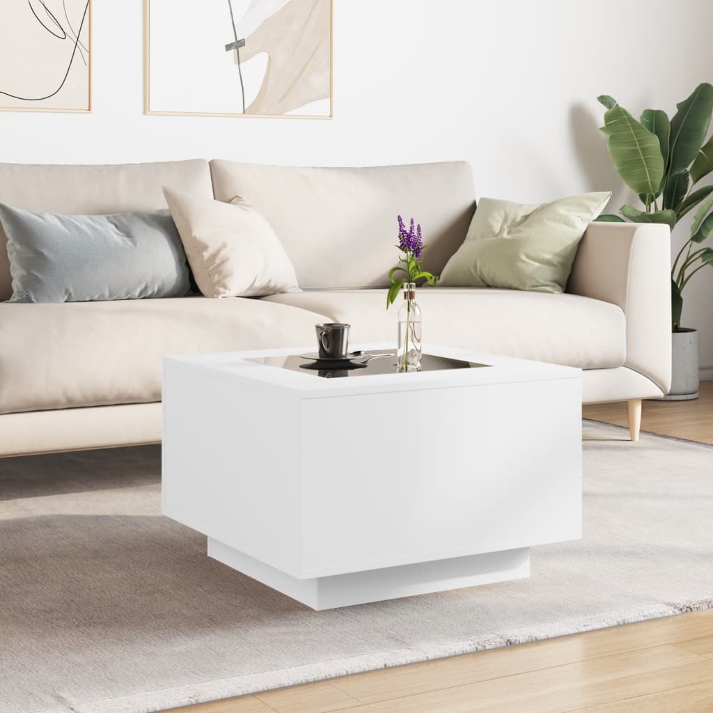 Table basse avec LED blanc 60x60x40 cm bois d'ingénierie - XIOS