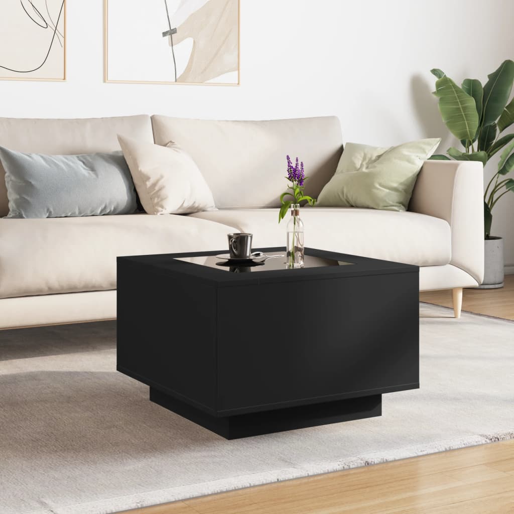 Table basse avec LED noir 60x60x40 cm bois d'ingénierie - XIOS