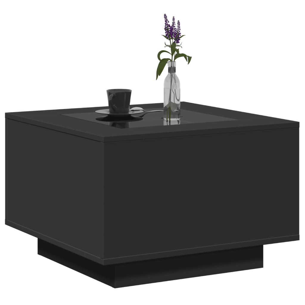 Table basse avec LED noir 60x60x40 cm bois d'ingénierie - XIOS