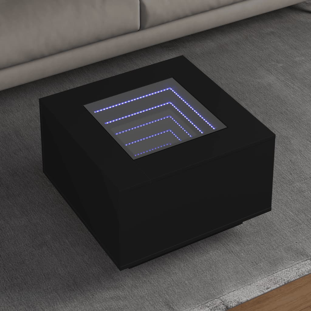 Table basse avec LED noir 60x60x40 cm bois d'ingénierie - XIOS