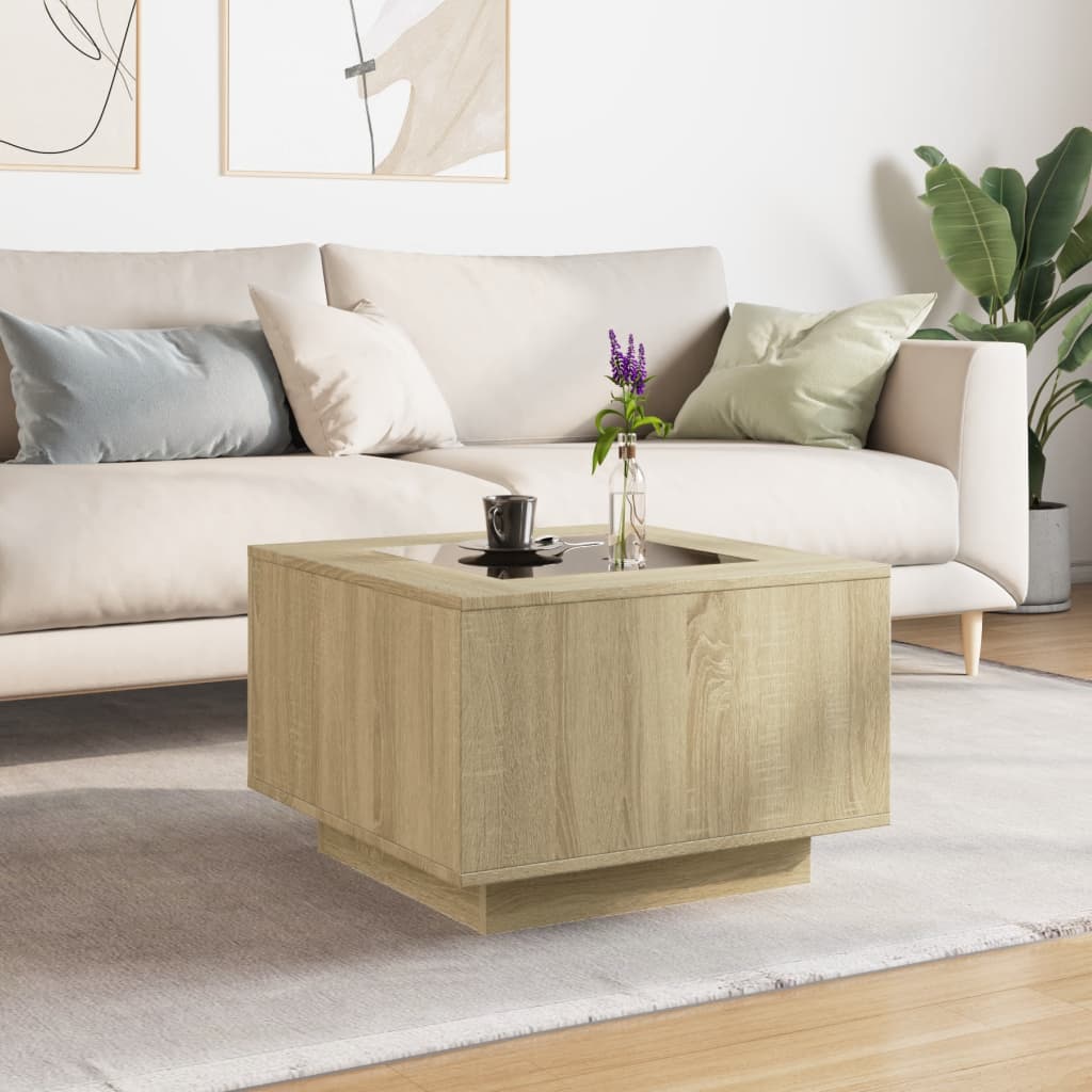 Table basse avec LED chêne sonoma 60x60x40 cm bois d'ingénierie - XIOS