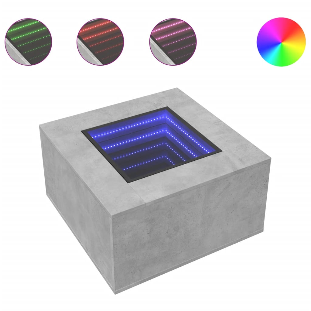Table basse avec LED gris béton 60x60x40 cm bois d'ingénierie - XIOS