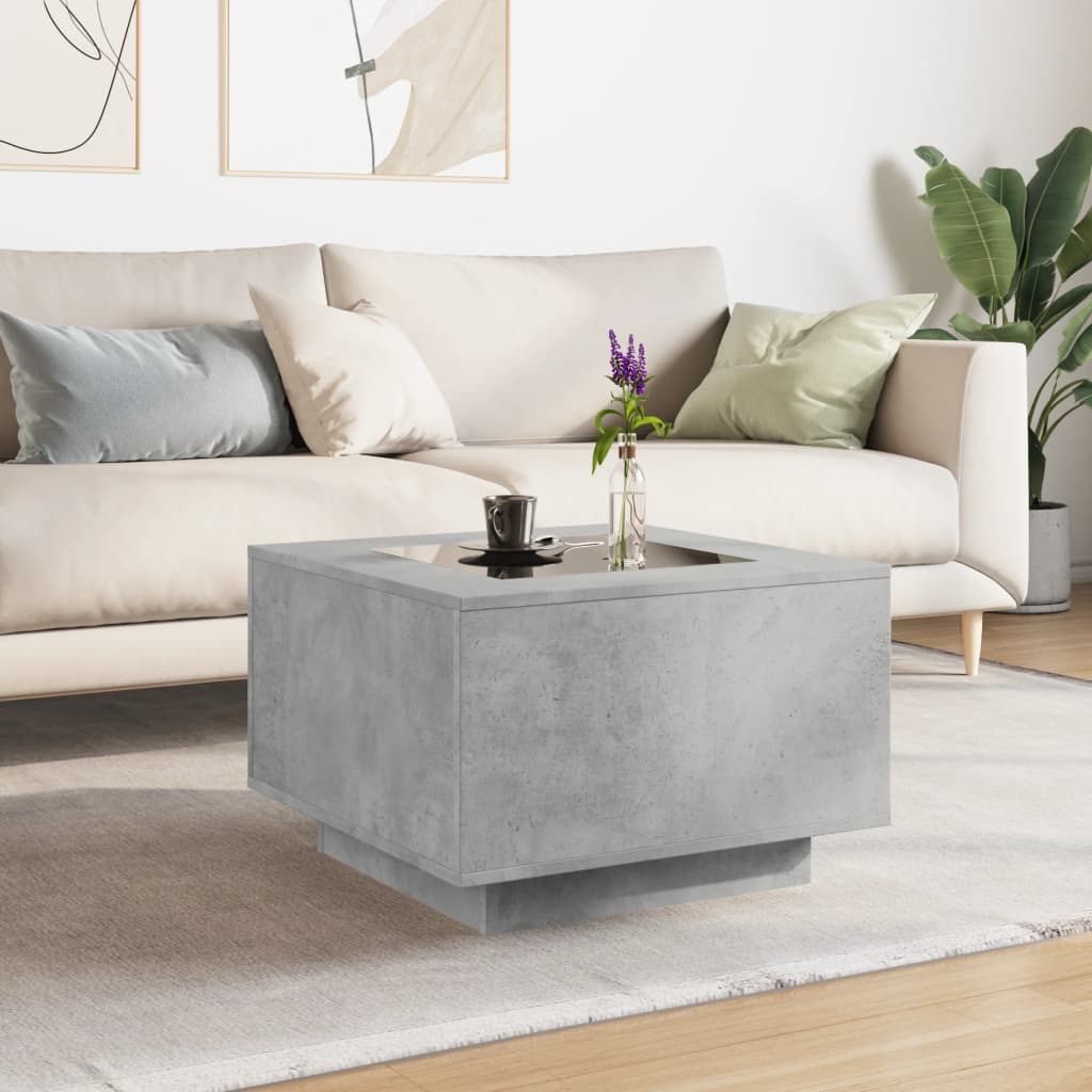 Table basse avec LED gris béton 60x60x40 cm bois d'ingénierie - XIOS
