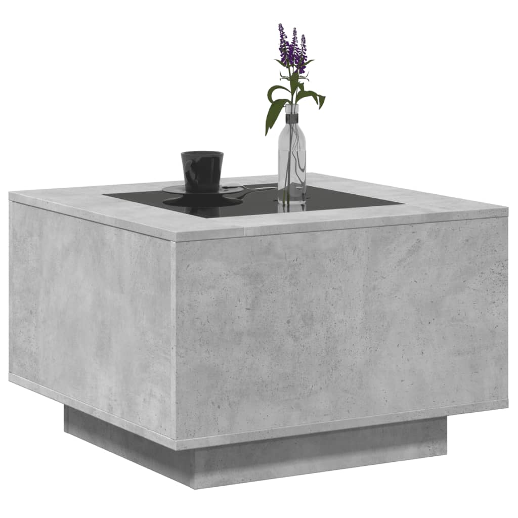 Table basse avec LED gris béton 60x60x40 cm bois d'ingénierie - XIOS