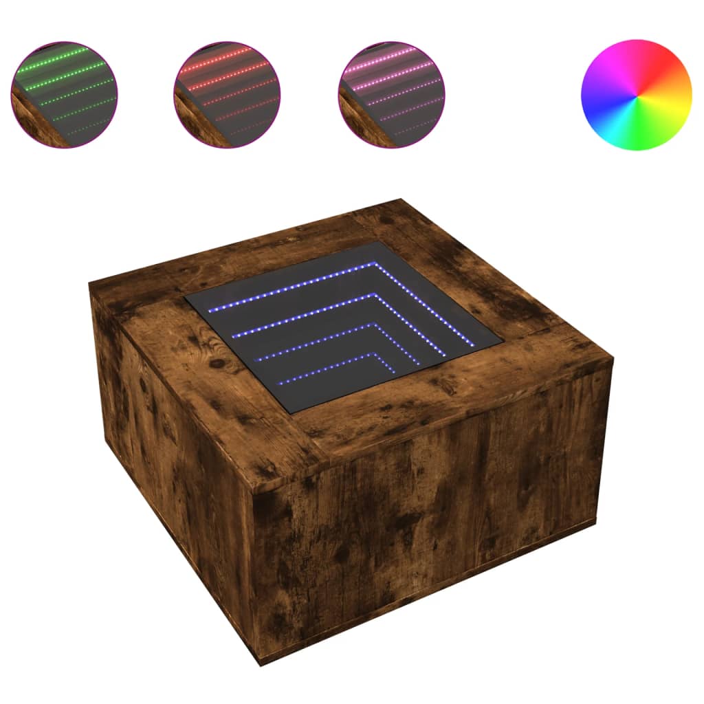 Table basse avec LED chêne fumé 60x60x40 cm bois d'ingénierie - XIOS