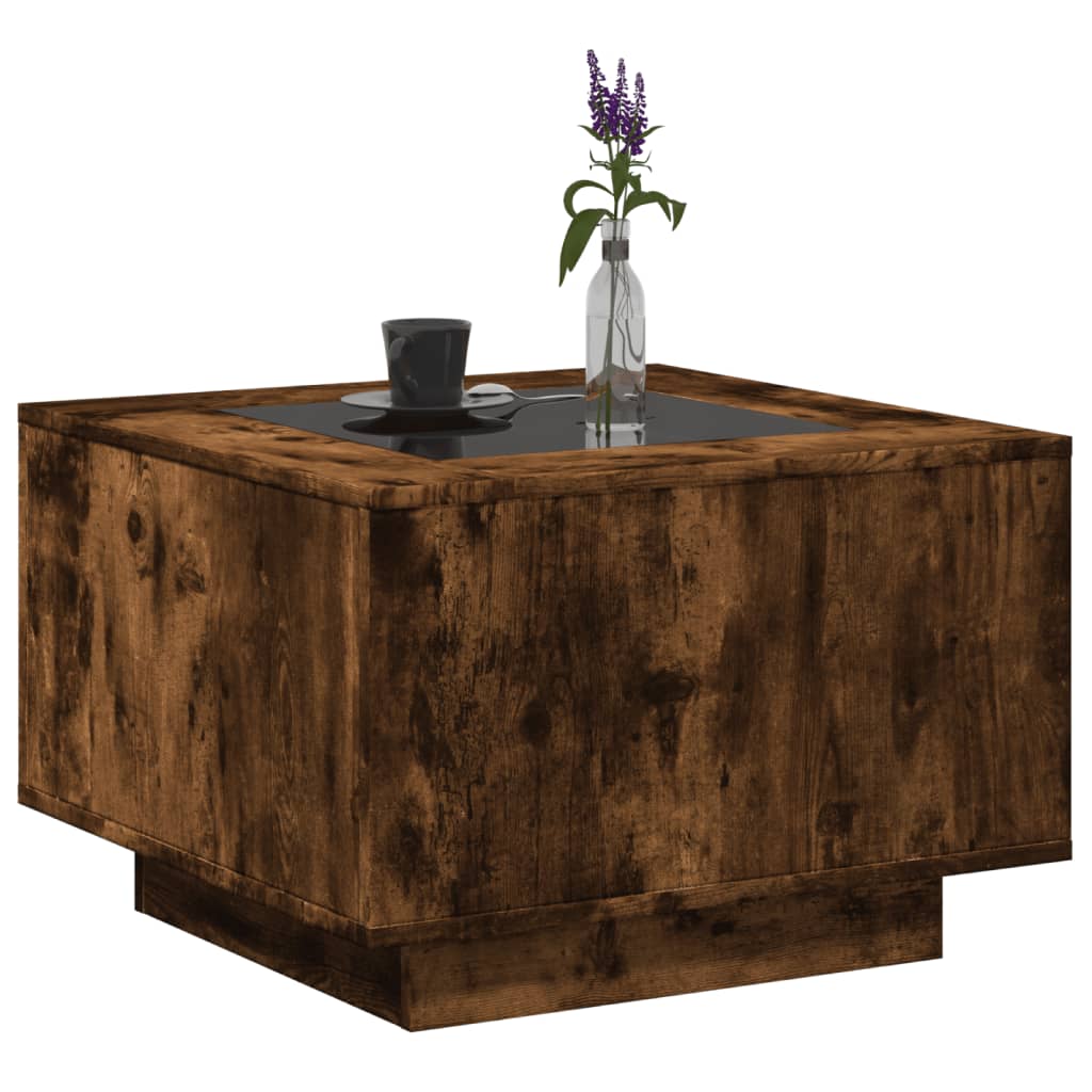 Table basse avec LED chêne fumé 60x60x40 cm bois d'ingénierie - XIOS