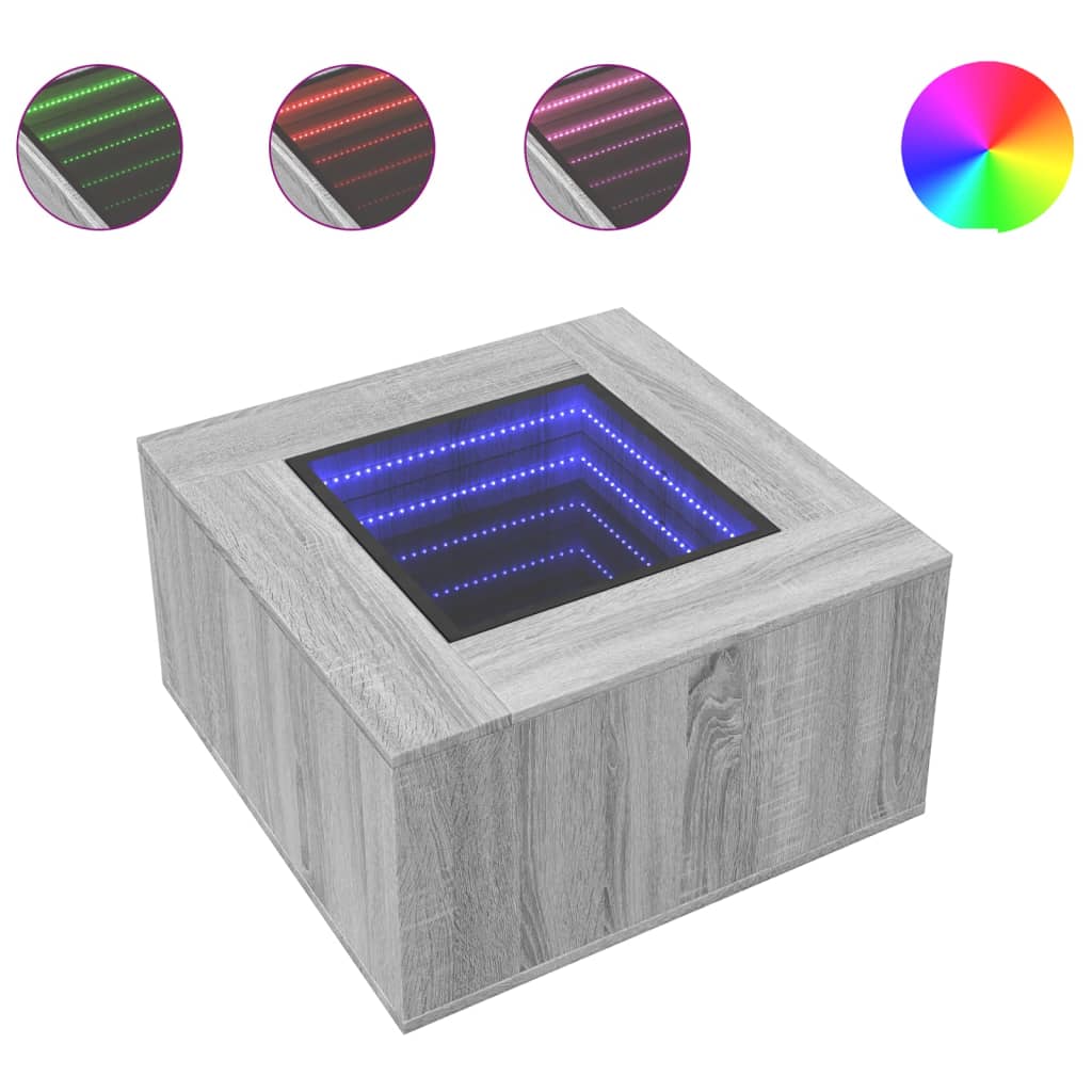 Table basse avec LED sonoma gris 60x60x40 cm bois d'ingénierie - XIOS