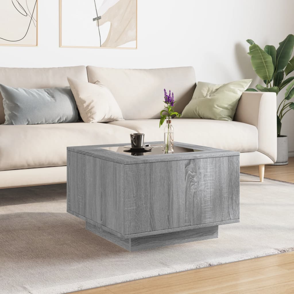 Table basse avec LED sonoma gris 60x60x40 cm bois d'ingénierie - XIOS