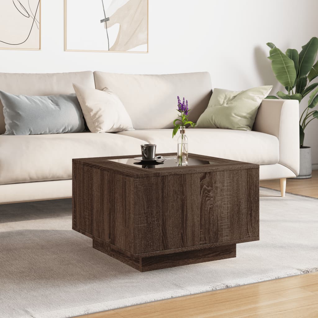 Table basse avec LED chêne marron 60x60x40 cm bois d'ingénierie - XIOS
