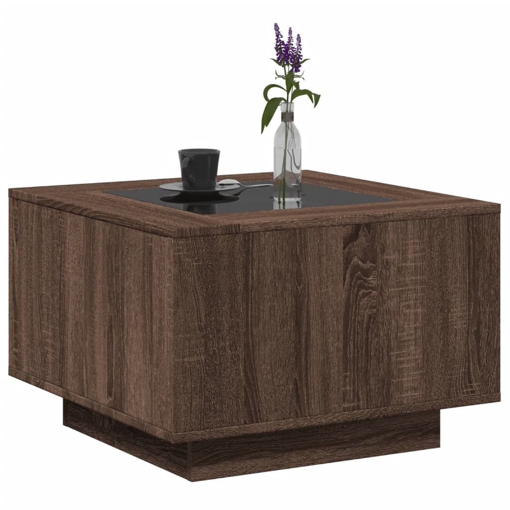 Table basse avec LED chêne marron 60x60x40 cm bois d'ingénierie - XIOS