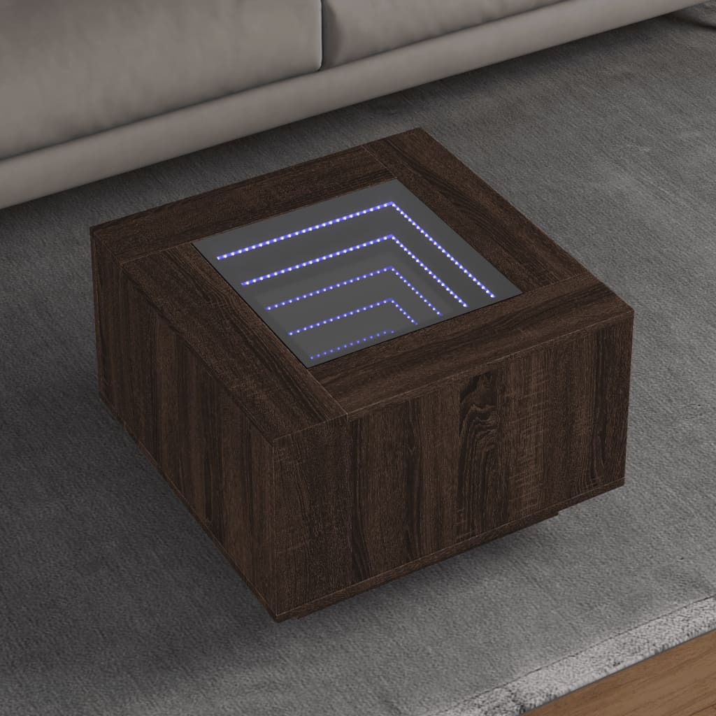 Table basse avec LED chêne marron 60x60x40 cm bois d'ingénierie - XIOS
